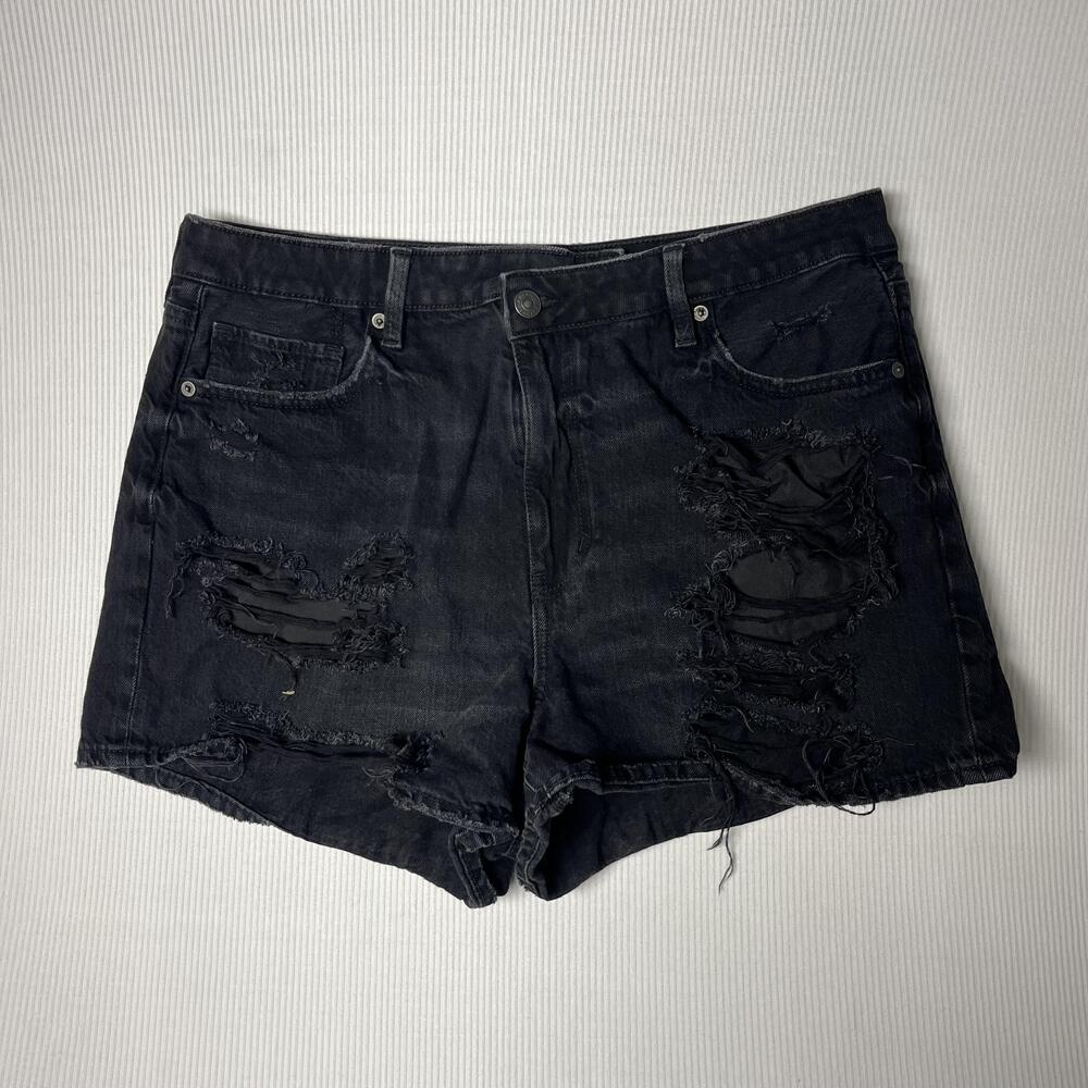 American Eagle Outfitters Shorts Womens 14 Black Denim Distressed Cutoff Ripped